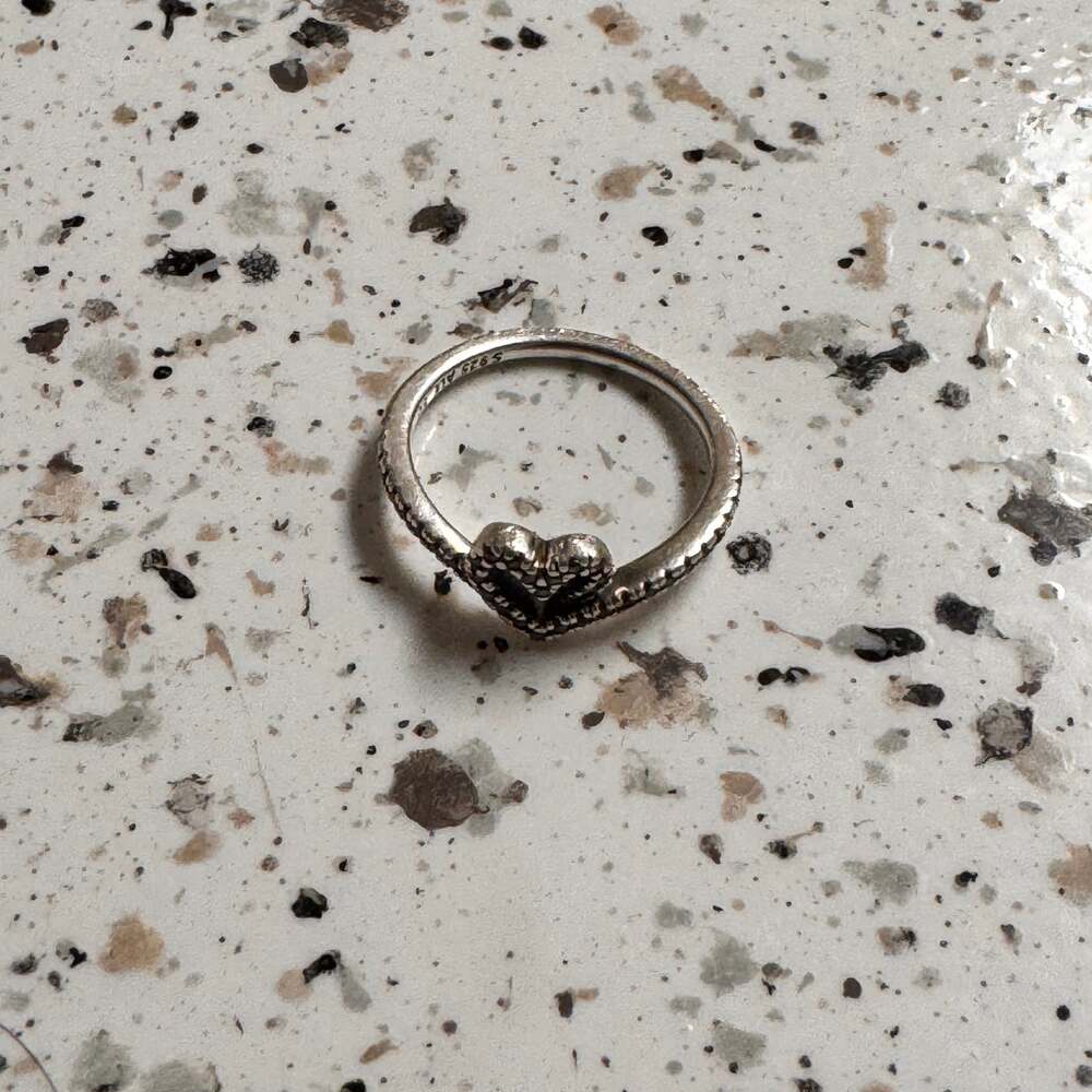 Pandora Sterling Silver Beaded Open Heart ring